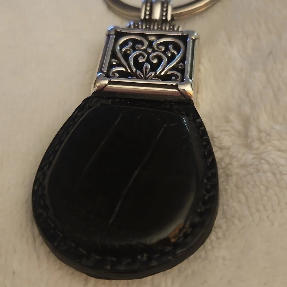 BRIGHTON 1990s Black Leather Key Fob Ring Keychain